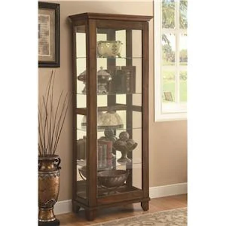 5 Shelf Curio Cabinet with Warm Brown Finish & Mirrored Back